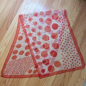 vintage 70s 80s polka dot neck hair scarf red white sheer 15" x 42" mod retro